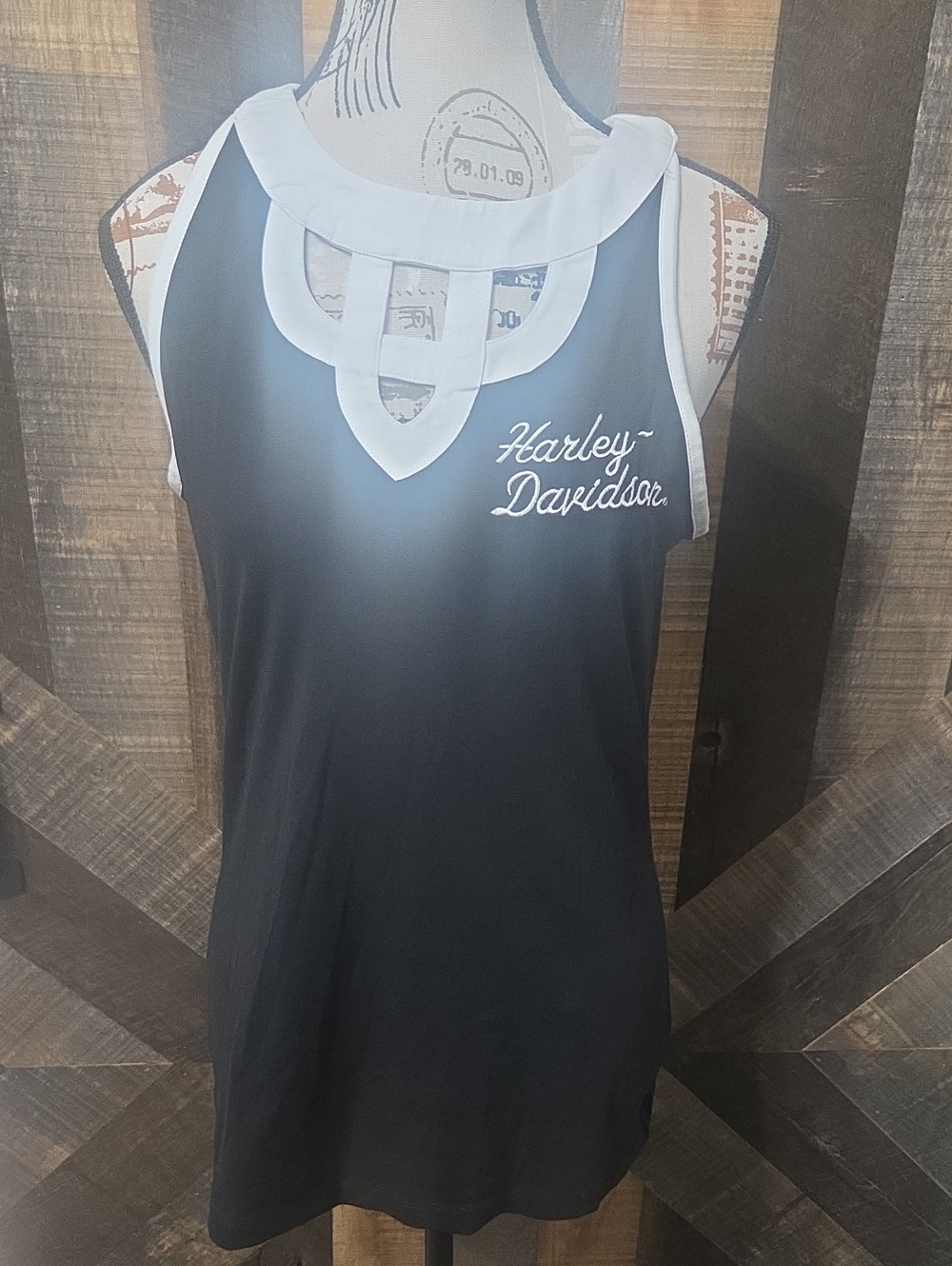 Harley-Davidson Black Tank Top with White Trim and Script Logo